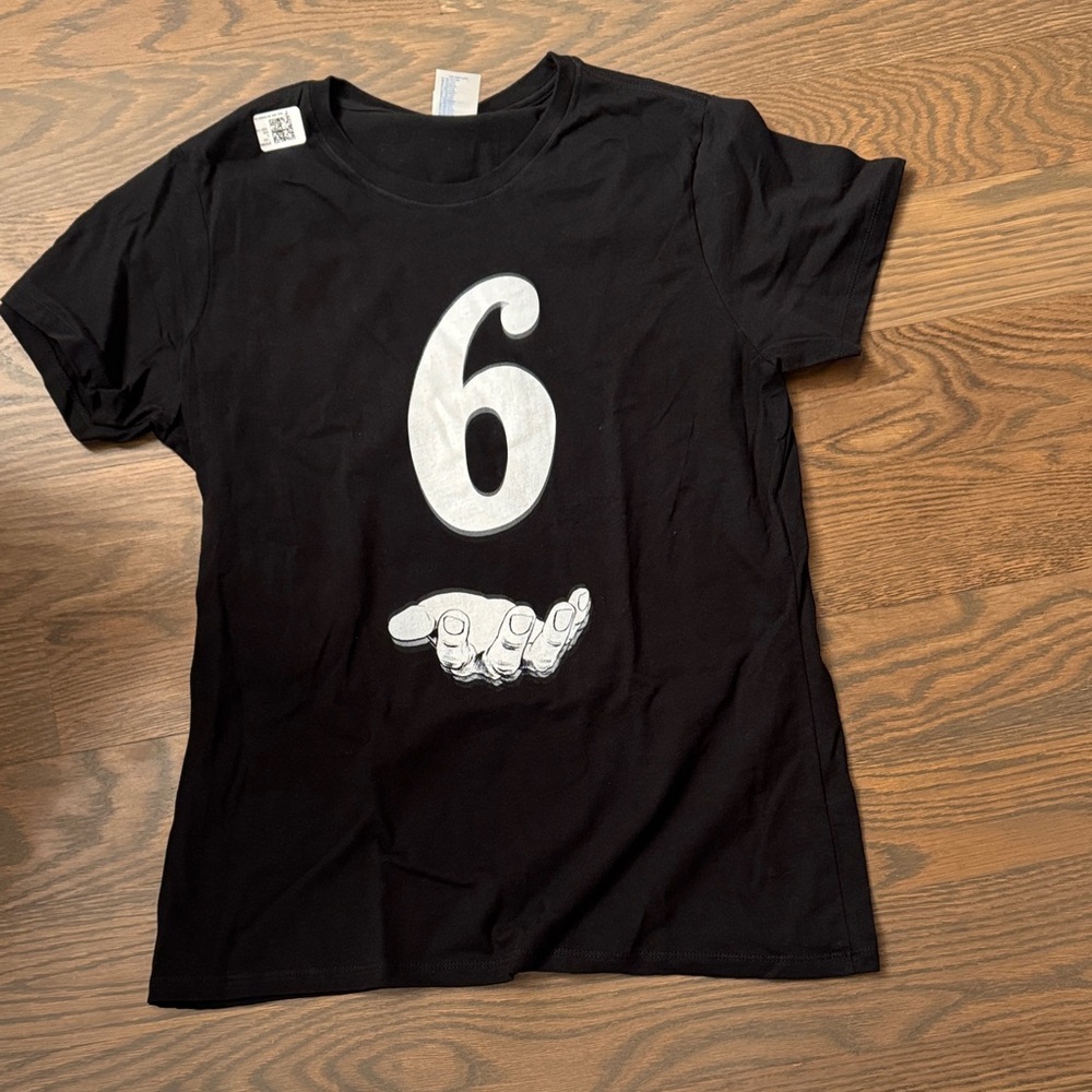 Black T-Shirt with White Number 6 Graphic